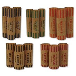 Canadian Assorted Coin Wrappers - 200 Wrappers/Pack: 50-$2, 50-$1, 50-25c, 25-10c, 25-5c (Assorted, Multicolored)