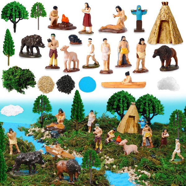 Hiawbon Hiawbon 31Pcs American Indian Figurines Set, Historical Miniature Indian