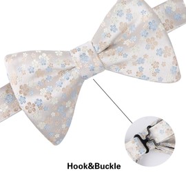Alizeal Mens Pre-tied Floral Bow Tie Wedding Party Luxury Pocket Square Set, Champagne+Light Blue