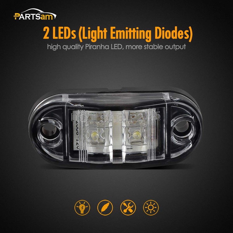 Partsam 4x Oval White Clear Lens 2 Diode LED Trailer