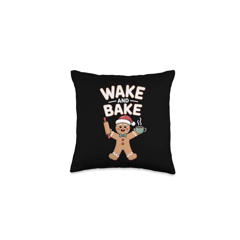 Wake and Bake Gingerbread Rolling Pin Christmas Cookie Throw Pillow