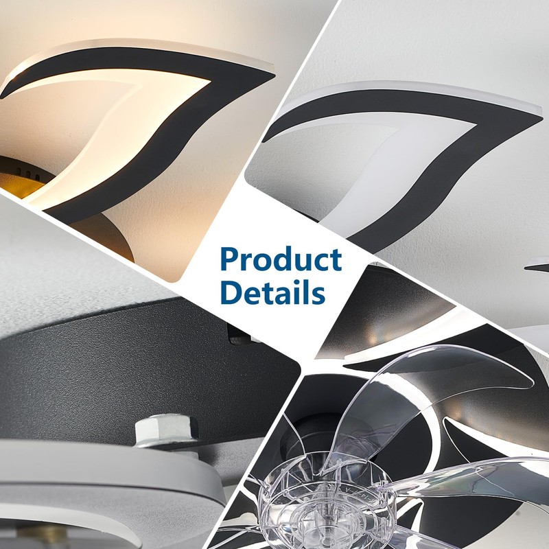Ruibutrade Black Flower Modern Ceiling Fans with Lights, Low Profile