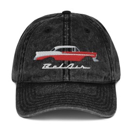 1956 Chevy Bel Air Red Antique Car Collector Cars 56 Belair Vintage Cotton Twill Cap Dad Hat