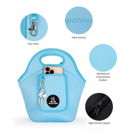 Sports rabbit Neoprene Insulated Lunch Bag for Women - Front Pocket for Phone&Keys - Reusable, Foldable, Lightweight, Waterproof, Easy to Store & Clean - Ideal for Work, Travel & Picnics (blue)