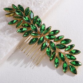 Lenjicons Dainty Rhinestone Hair Comb Teardrop Rhinestone Wedding Hair Comb Handmade Crystal Headpiece Bridal Hair Accessories for Brides Bridesmaid (green)