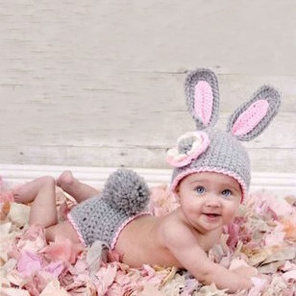 Grey Rabbit, Newborn Baby Girl/Boy Crochet Knit Costume Photo Photography