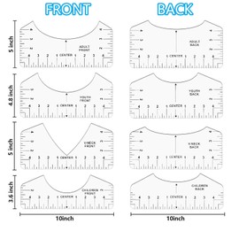 12Pcs Tshirt Ruler Guide for Vinyl Alignment, T Shirt Rulers to Center Designs Pocket Logo, Fit for Heat Press, Alignment, Children Youth Adult, Front and Back Measurement