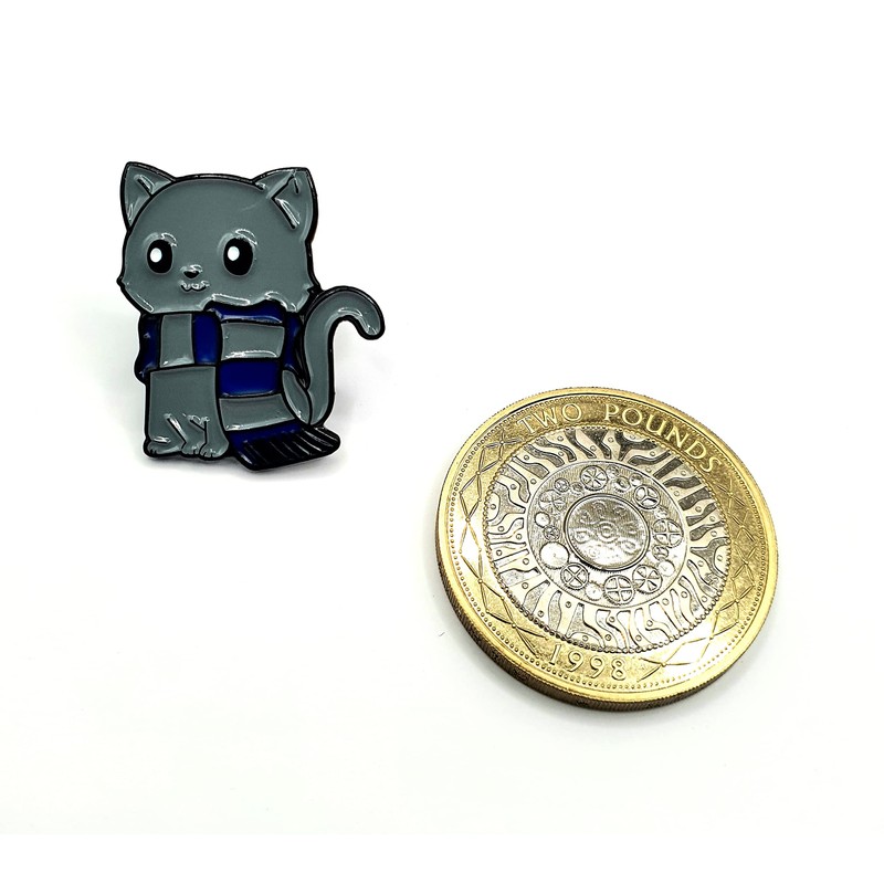 Blue Scarf Grey Cat Wizard School Metal Enamel Pin Badge,