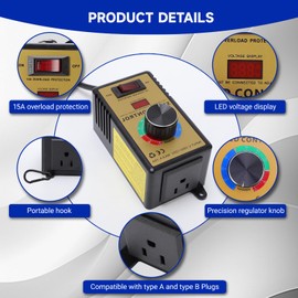 Gugxiom AC Motor Speed Controller, 110-120V 15A 4000W Variable Fan Speed Controller, Voltage Regulator with Overload for Electric Motors