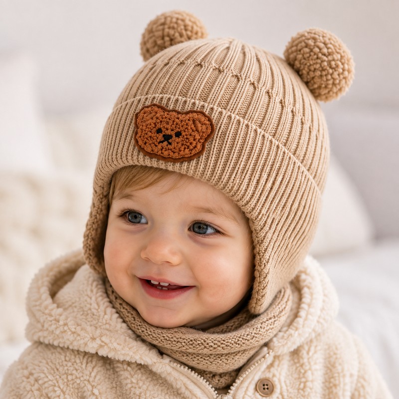 Baby Bear Ear Winter Hat for Kids – Soft Knitted