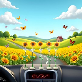 5Pcs Cozy Hoome Cozy Home Sunflower,Sunnyvibe Ornaments for Car,Creative Rocking Ornament,Sunflower Dashboard Decorations for Mother's Day Home Decor Accents