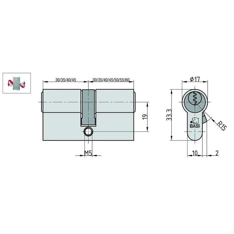 BASI Set of 2 V50 Profile Double Cylinder N+G 30/45