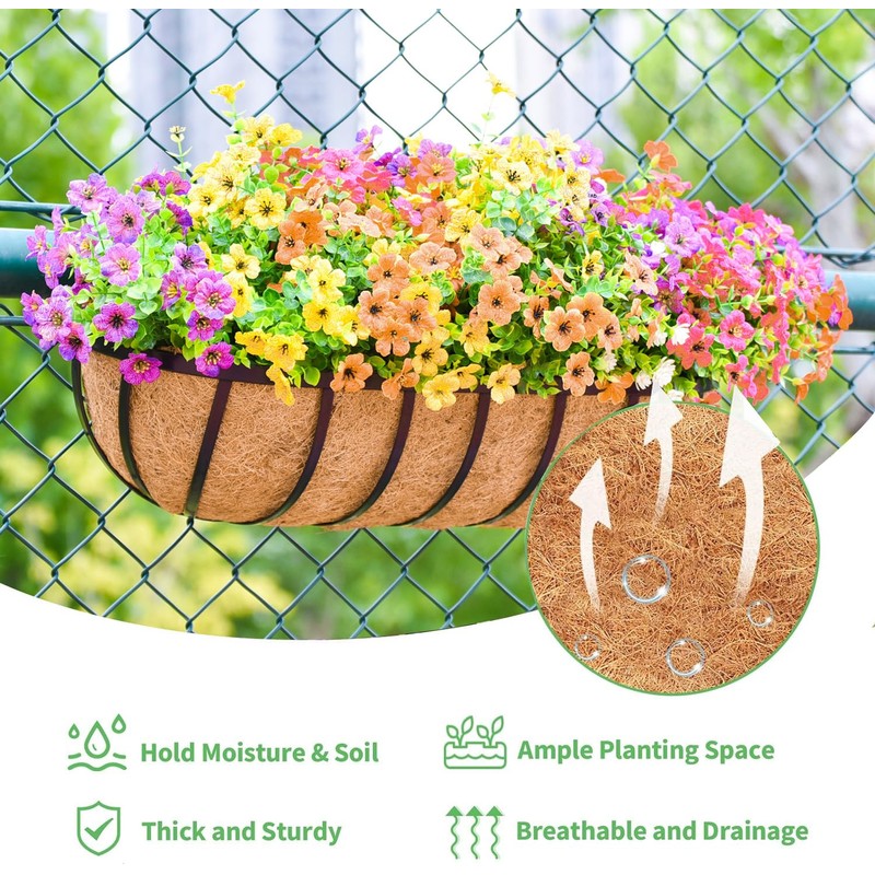 GYATSOCYG 24 Inch Window Baskets with Coconut Liner Outdoor Wall