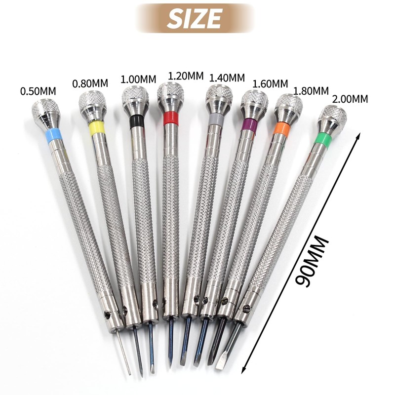 PHITUODA 8 pieces 0.6-2.0mm Professional Precision Micro Flat Head Screwdriver