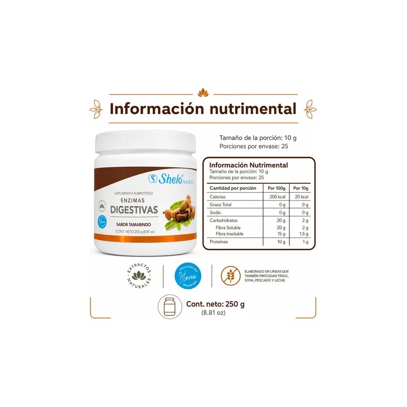 Enzimas Digestivas en Polvo Sheló Nabel, Suplemento Sabor Tamarindo para
