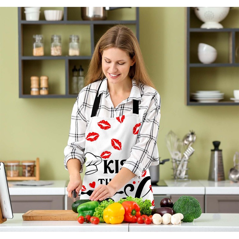 Xuwenz Kiss The Cook Bib Apron with Adjustable Neck for