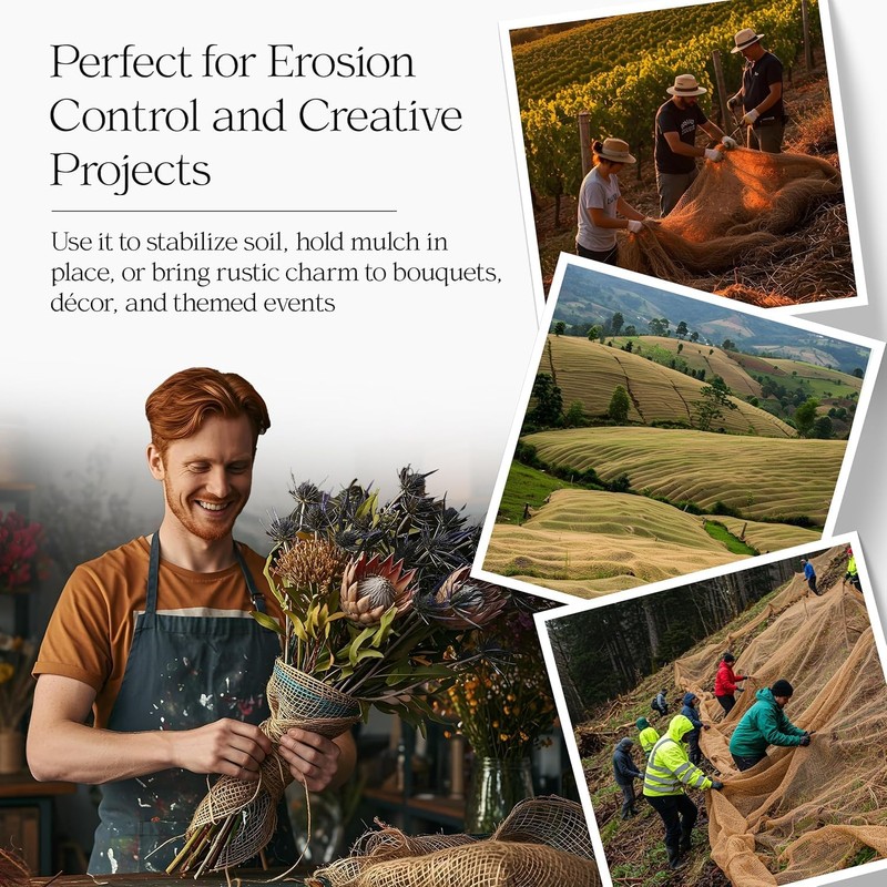 Burlap Natural Jute Netting – 48" Wide Biodegradable Mesh Fabric