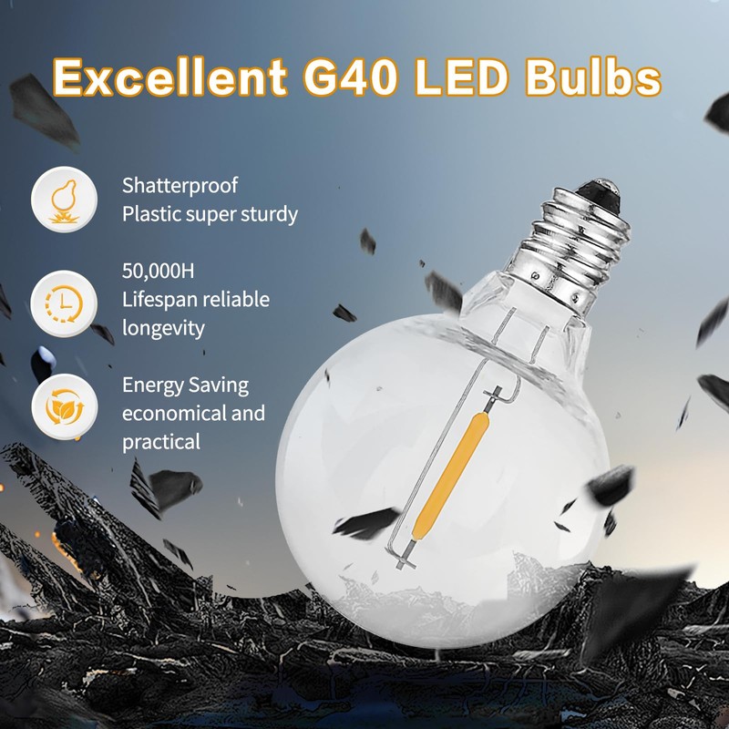 CHYSUPER 10PK G40 LED Replacement Bulbs, 0.6W 2700K Warm White,