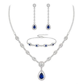 EVER FAITH Bridal Jewellery Set White Gold Plated Clear Teardrop Cubic Zirconia April Birthstone Necklace Bracelet Earrings Set for Women, Cubic Zirconia, Cubic Zirconia