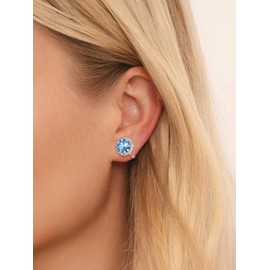 FindChic Sparkling Birthstone Clip On Earrings for Women, Silver Plated Round Stud Earrings Cubic Zirconia Non Pierced Studs, March/Aquamarine Birthday Jewelry Gift for Lover