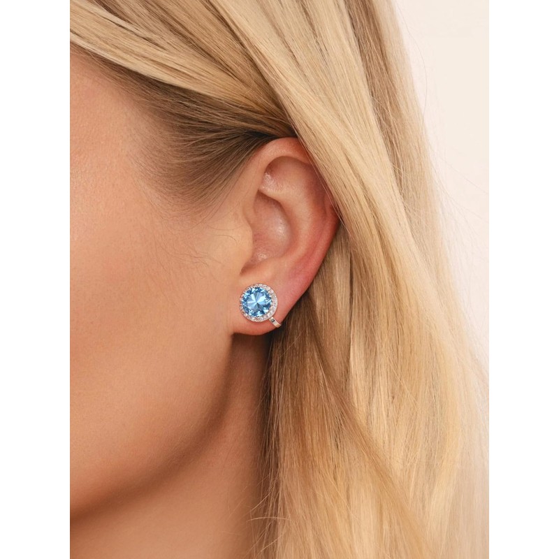 FindChic Sparkling Birthstone Clip On Earrings for Women, Silver Plated