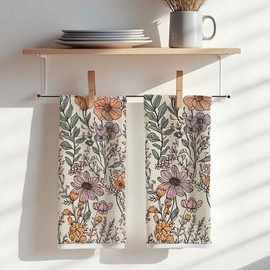 SDFBFVSA 2 Pcs Vintage Floral Kitchen Towel, Kitchen Towels 70S Retro Style Dish Towels, Gift for Women Friend Coworker Sister Christmas New Year Birthday Friendship Housewarming