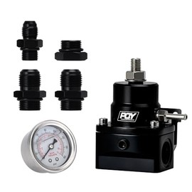 Regulador de presión de combustible AN8 de alimentación y línea de retorno AN6 + juego de manómetro 0-160 PSI color negro oscuro