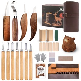 Krbnk Wood Carving Kit for Adults & Beginners – 11 Knives (4+7) Whittling Kit, 8 Basswood Blocks, Complete Wood Carving Tools, Leather Holster, Wax & Instructions – Woodworking & Craft Kit