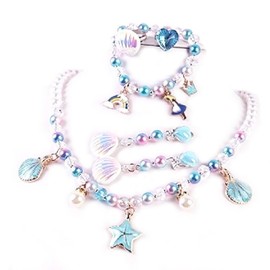 Entregando amor e paz Accessory Set, 6 Piece Set, Transform Into A Princess, Necklace, Rings, Earrings, Bracelet, Girls Cosplay (Blue)