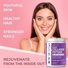 VUPOXI Multi Collagen Peptides Powder - Type I, II, III, V, X - Hydrolyzed Collagen Peptides with Vitamin A, Supports Skin Hair Nail & Joint, Grass-Fed, Non-GMO, 30 Servings