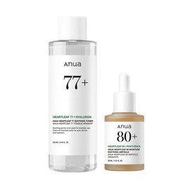 ANUA(Anua) Houttuynia 77 Soothing Toner 250ml + Houttuynia 80 Moisture Soothing Ampoule 30ml 2-Step Set (Toner + Serum) Soothing Care Set for Unstable Skin Hydration Moisturizing All-in-One Rich Oily