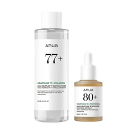 ANUA(Anua) Houttuynia 77 Soothing Toner 250ml + Houttuynia 80 Moisture Soothing Ampoule 30ml 2-Step Set (Toner + Serum) Soothing Care Set for Unstable Skin Hydration Moisturizing All-in-One Rich Oily