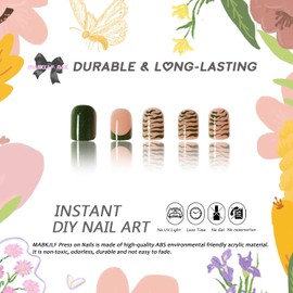 Green Press on Nails Short Square French Tip Petite Fake Nails Nude Full Cover Green Flaw False Nails with Designs Glossy Glue on Nails Acrylic Nails Manicure Artificial Nails for Women Girls 24Pcs