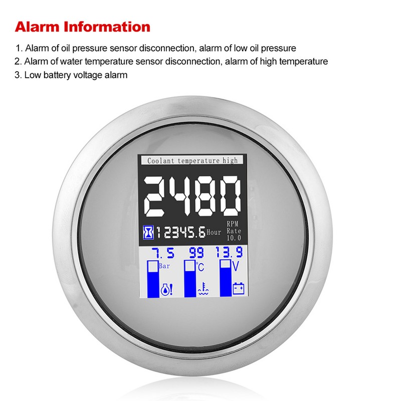 85mm Integrated Gauge Multifunction IP67 316 Stainless Steel Boats Yachts