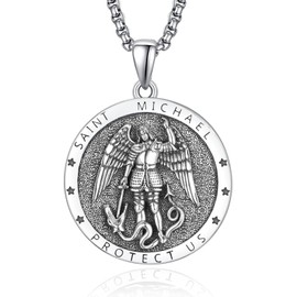 ADMETUS St Saint Michael Pendant for Men Sterling Silver Round Archangel Medal Medallion Necklace Jewelry Religious Gifts