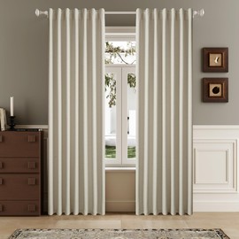 DUALIFE 90 Inch Blackout Natural Birch Curtains Boho, Thermal Insulated Curtains for Summer Heat for Bedroom Living Room Linen Pleated Drapes 90 Inches Long Rod Pocket(50W x 90L x 2 Panels)