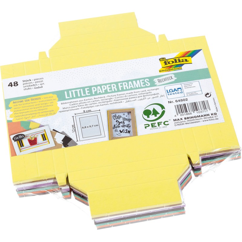 folia Little Paper Rectangle Photo Frame Glue-On Cardboard 48 Assorted
