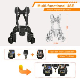 Tool Belt With Suspenders, 22 Pockets Tool Bags, Multi-Functional Adjustable Waist Tool Belt Heavy Duty Tool Organizer Suitable for Electrician,Framers,Carpenter, Construction (blue, medium)
