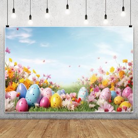 DASHAN 7x5ft Easter Eggs Backdrop for Photography Spring Flowers Easter Photo Backdrop Easter Background Banner Decorations Photo Booth Prop Easter Tapestry