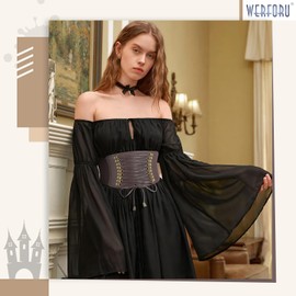 WERFORU Women's Elastic Wide Waist Belt Vintage Stretch Lace Up Corset Belt for Dress, B coffee