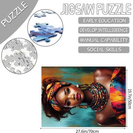 Tucocoo 1000 Pieces Jigsaw Puzzles for Adults African Lady Portrait Puzzle Beautiful Black Girl Abstract Art Puzzles for Challenging Family Activity Game Colorful DIY Crafts Puzzle Wall Decor Gifts