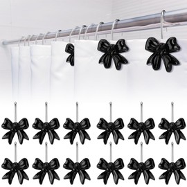 Yaocom 12 Pcs Black Bow Knot Shower Curtain Hooks Christmas Shower Curtain Rings Rustproof Metal Decorative Shower Hangers Bulk Glide Shower Ring Xmas Gifts for Bathroom Bedroom Living Room Art Decor