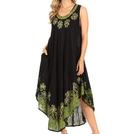Sakkas 40SE Sundari Caftan Tank Dress/Cover Up - Black/Green - OS