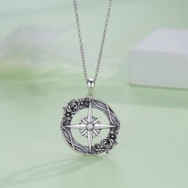 CVRAVO Compass Necklace 925 Sterling Silver Rose Compass Pendant Necklace Graduation Friendship Talisman Travel Necklace Inspirational Jewelry Gifts for Women