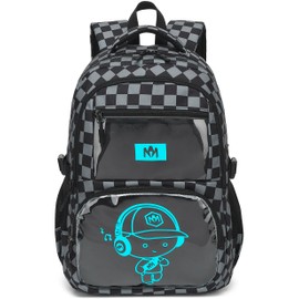 Bluboon Kids Backpack Boys Camo Bookbag Teens Elementary School Bag Daypack Travel Back Pack Middle school (Grey Checkered)