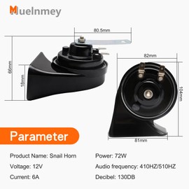 Muelnmey 12V Car Horn Loud Snail Horn Waterproof 2PCS Horn Super Loud and Universal For Train Horns,Car Electrical Snail Horn,Truck Horn,Motorcycle Horn,Boat Horn Replacement Kit,etc.