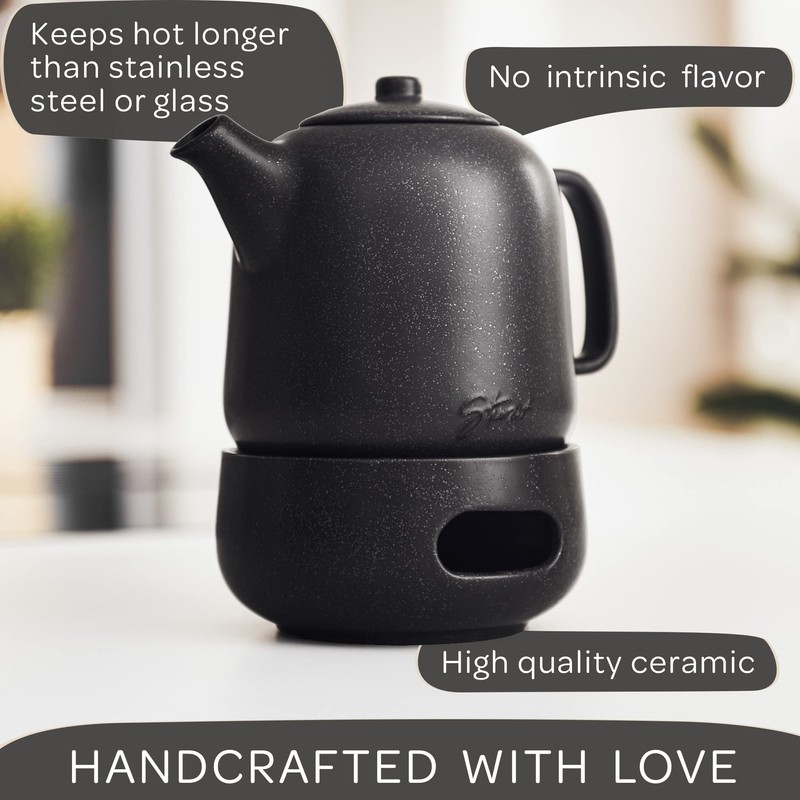 Steinzeit Design Tea Pot with Warmer (44 oz) - Premium