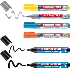 edding Flipchart Marker Set Highlight + Shading – Set of 6 – 4 x Flipchart Effect Markers + 2 x Flipchart Markers – Perfect Mix of Markers for Working on All Papers – Does Not Dry Out