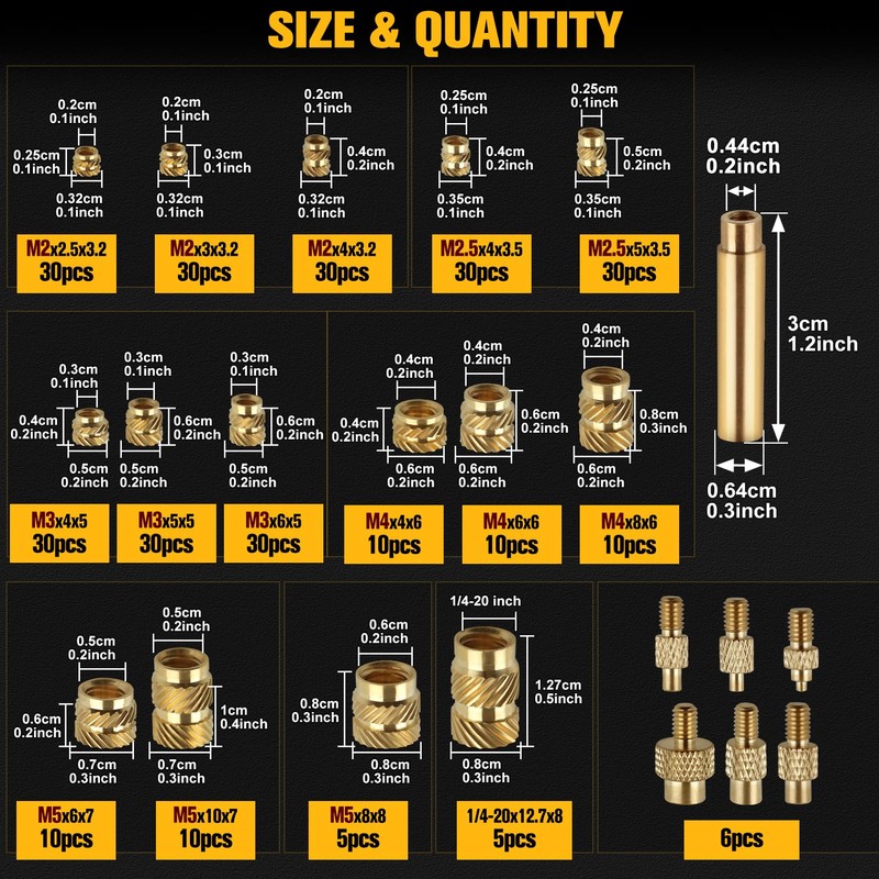 LEONTOOL 307pcs Threaded Inserts Assortment Kit, M2 M2.5 M3 M4