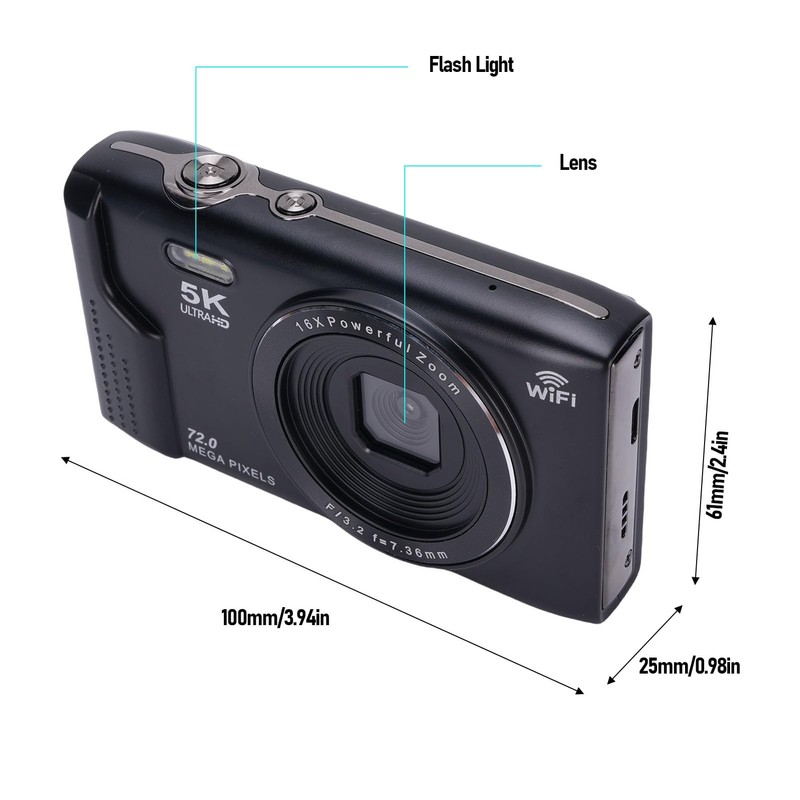 Cryfokt 5K Digital Camera, 72MP 16X Zoom Digital Cameras with